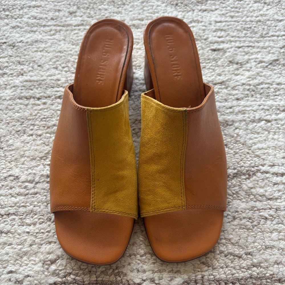 💔SOLD💔No. 6 Orange and Yellow Women's Slides Heels